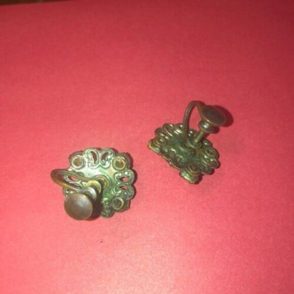 Vintage earrings Screw Backs Blue Rhinestones - Picture 6 of 7